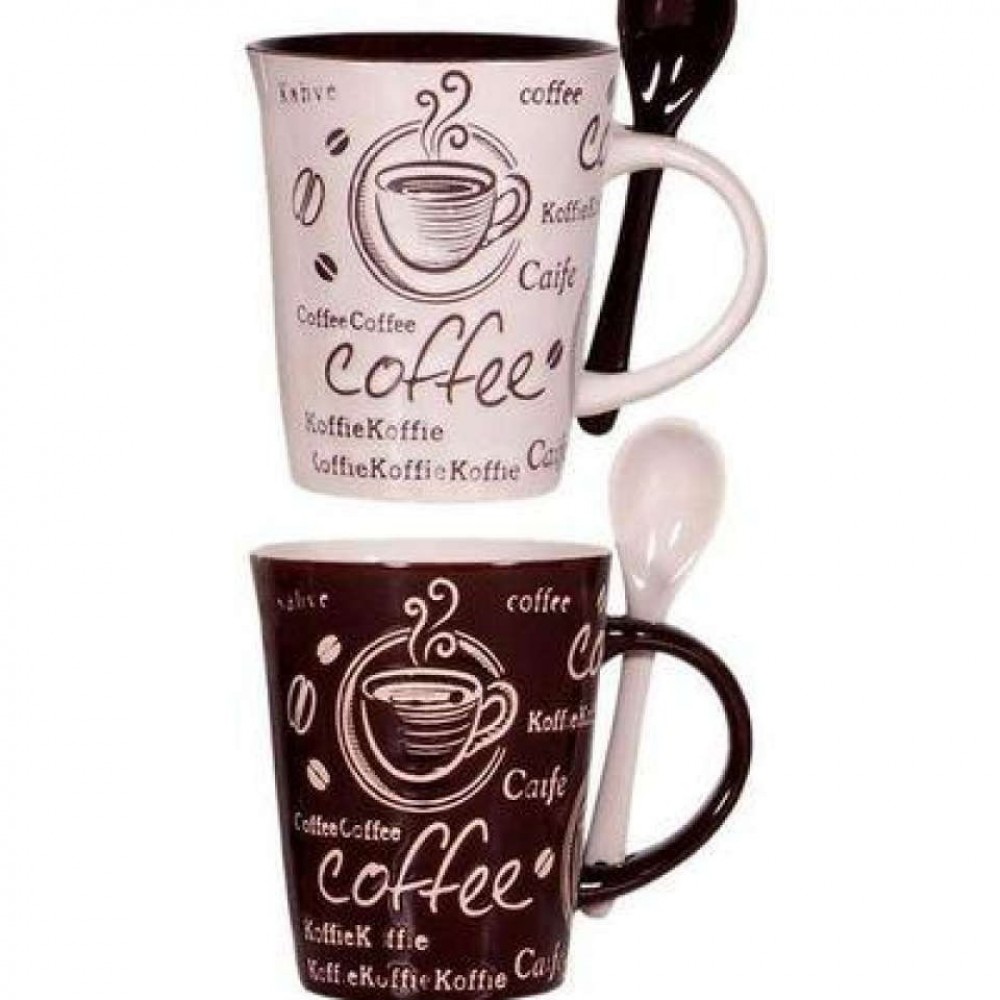 Pack Of 2 - Coffee Mugs & Spoons