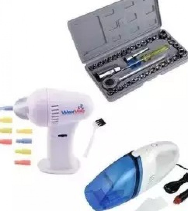 Pack of 3 - Wax Vac, Car Vacuum Cleaner, Aiwa 40 Pc Tool Kit - Multicolor