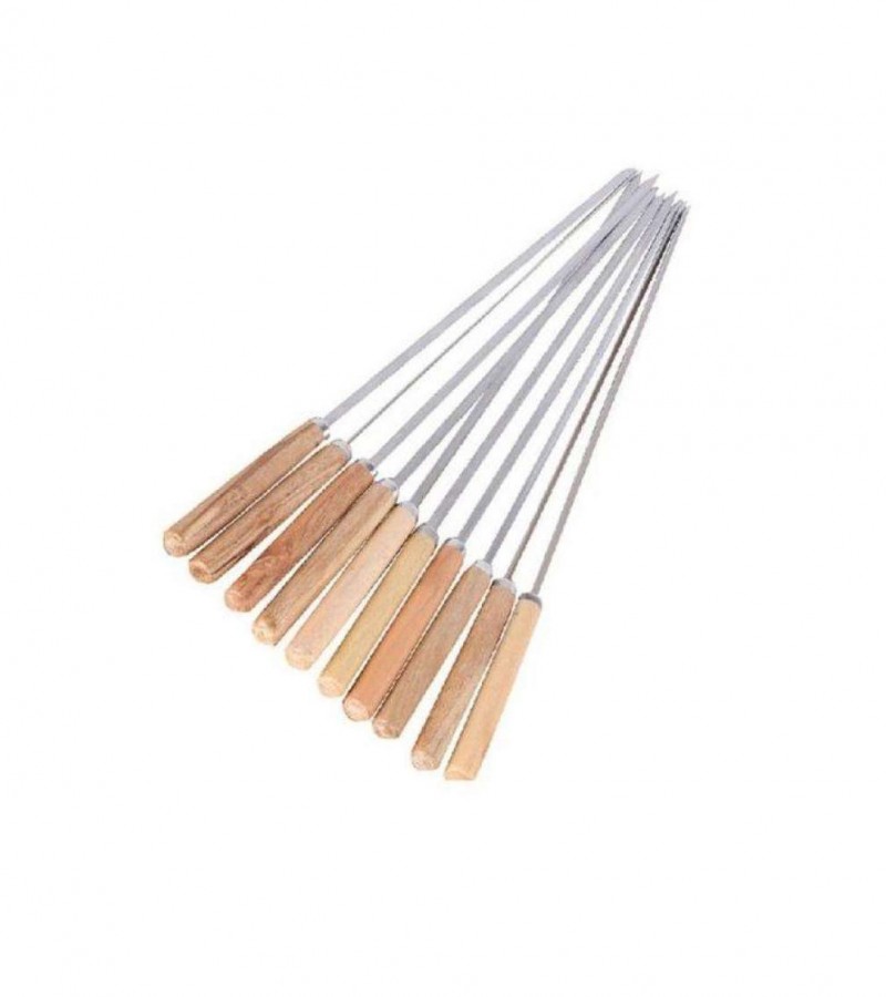 Pack of 6 Flat Stick Barbecue Bar B.q Sticks with Wood Handle