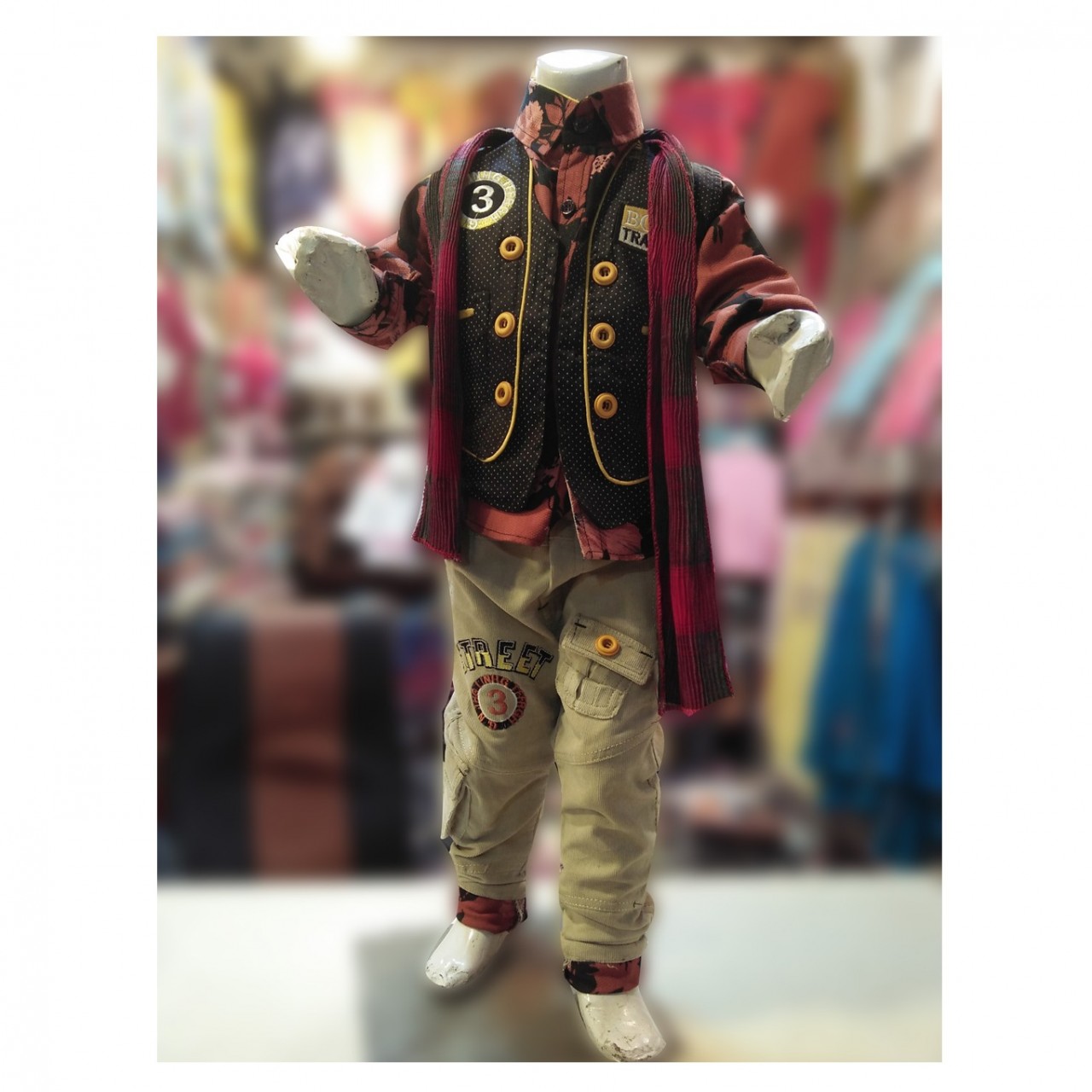 Pant & Shirt With Vase Coat & Muffler For Kids - 1 To 4 Years
