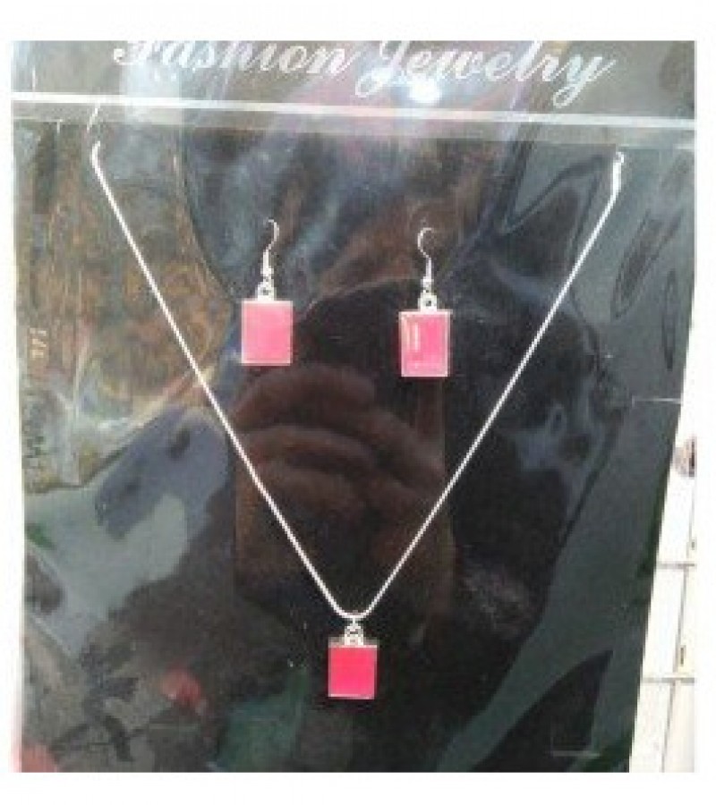 Pink Gems Pendent & Earrings Jewelry Set For Women - Thai Material
