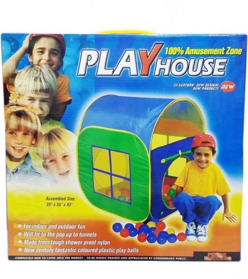 Play House Tent - Multicolour + Soft Plastic Balls 50 Pcs Set - Multicolour