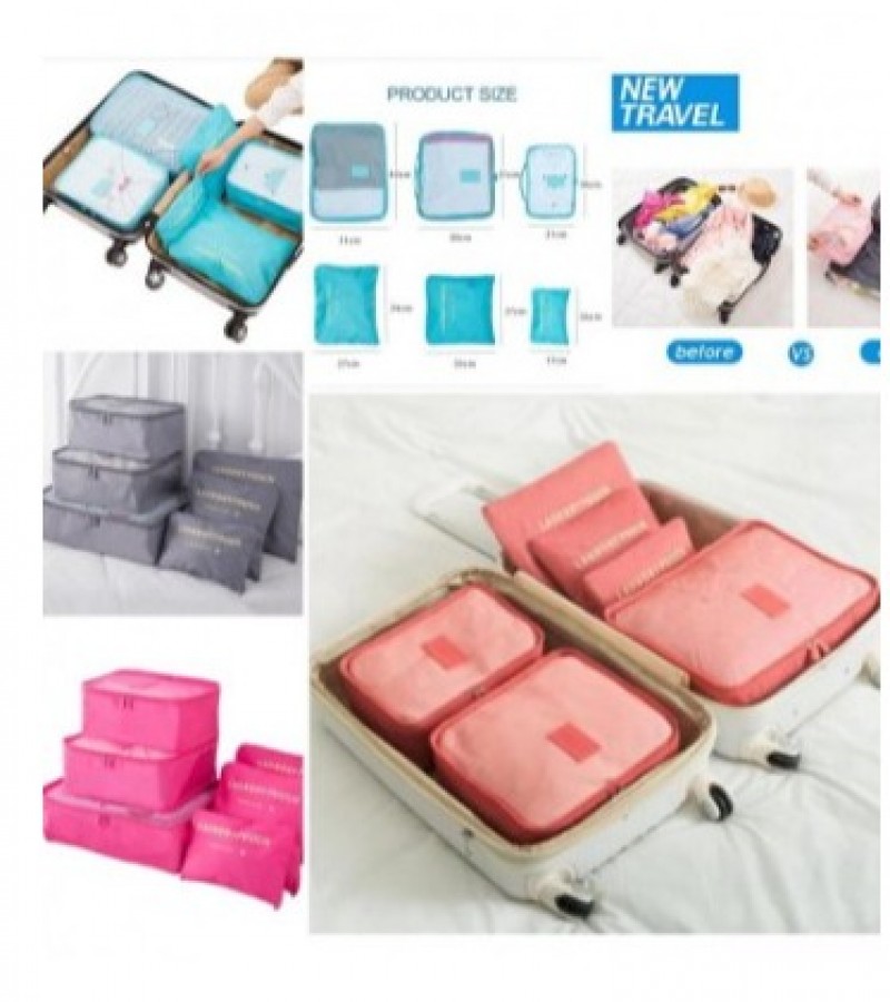 Portable 6pcs/Set Travel Storage Luggage Bag Organizer Clothes Tidy Zip Cube Bag
