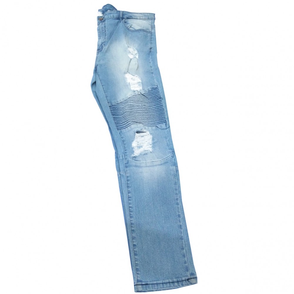 Premium Loose Fit Striped Denim Jeans Pant For Men - Light Blue - 28” to 40”