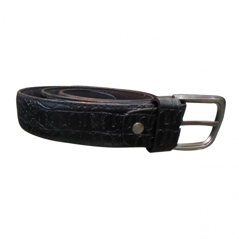 Premium Quality Black Crocodile Patent Leather Belt With Silver Buckle For Men