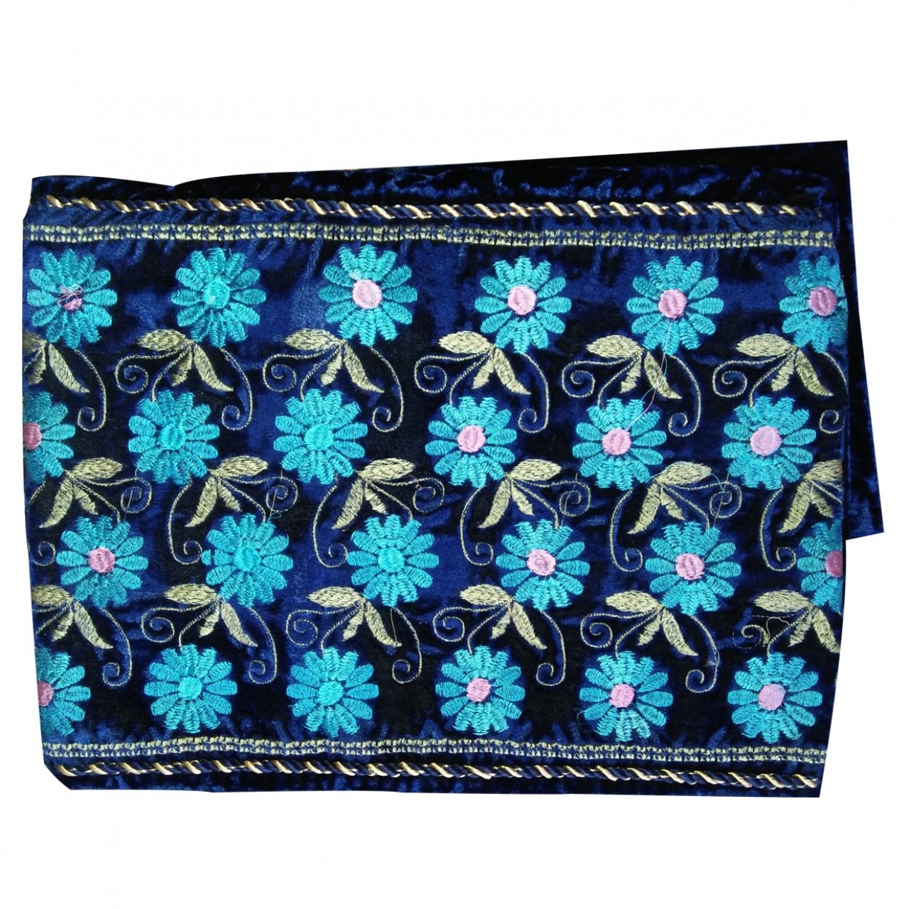 Premium Velvet Gao Pillow Cover With Embroidery - Blue