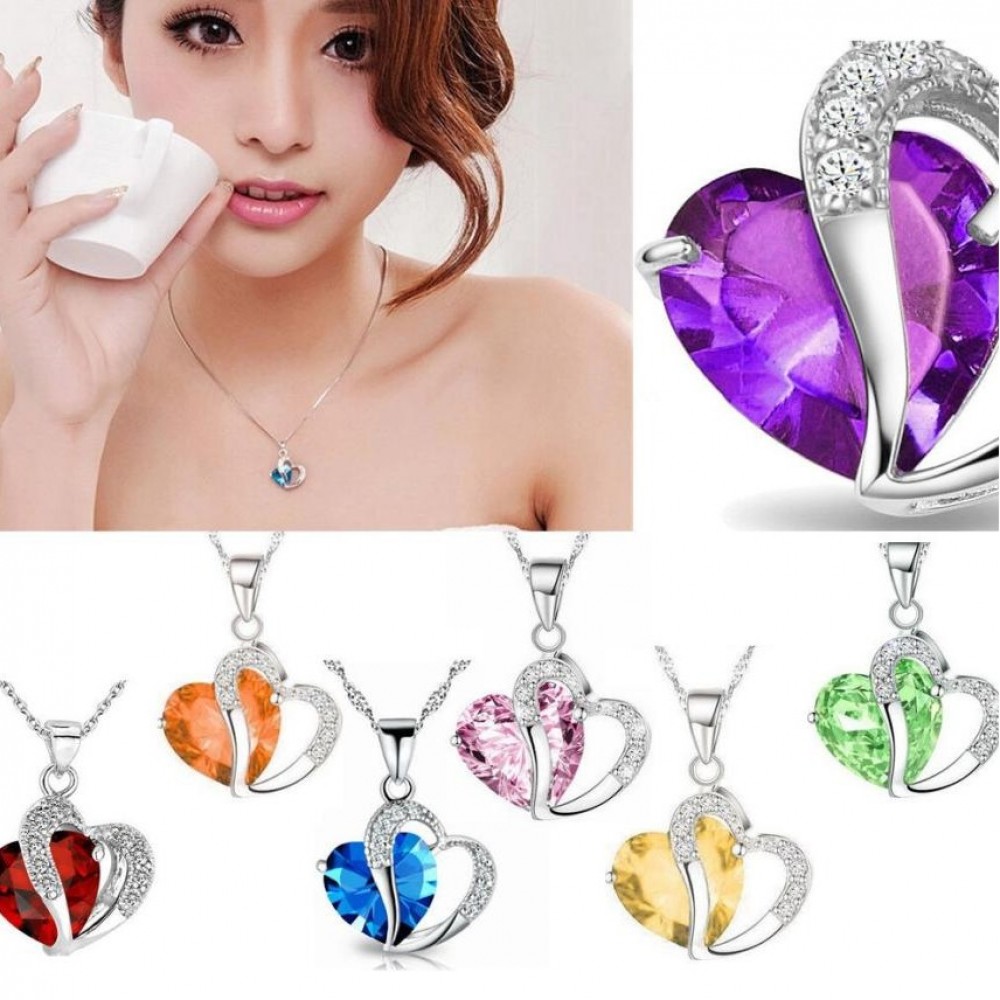 Purple Heart Rhinestone Necklace For Girls