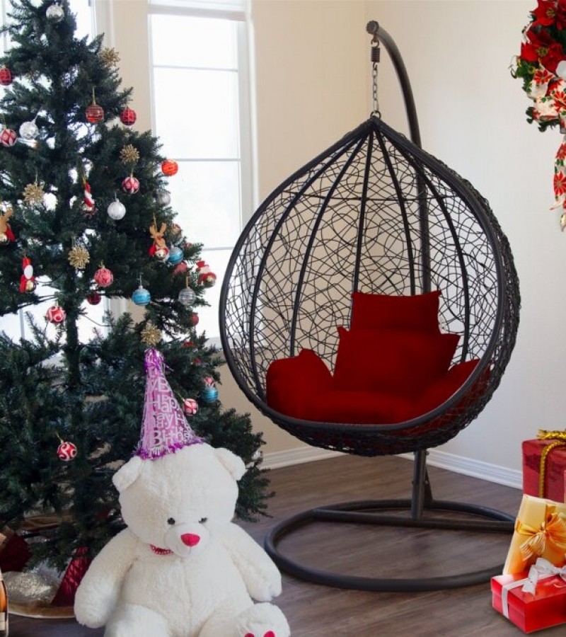 Quince Egg Hanging Swing Chair With Cushion And Stand - Jhoola Rattan Patio Swing Jhula
