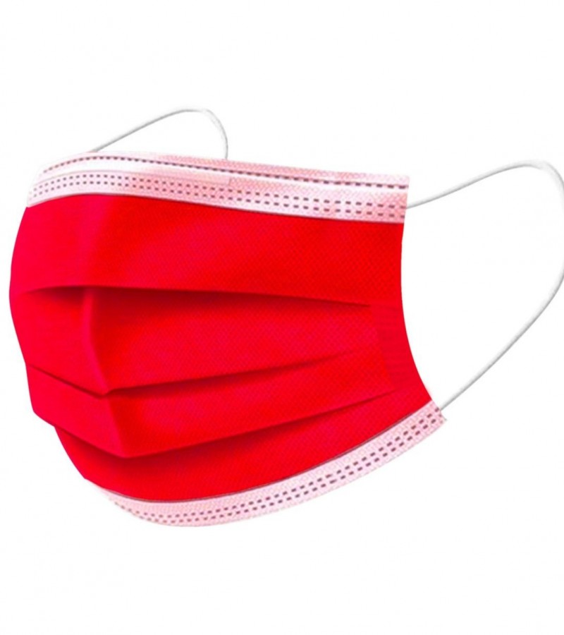 Red Disposable Surgical Face Mask 10 Pieces 3-Ply (Layer) Strong Filtration and Nose Pin 70/Gsm