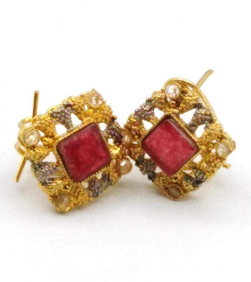 Red Zircon Stone Square Earrings
