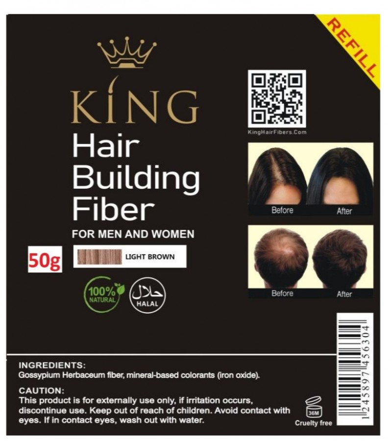 Refill King Hair Fibers Light Brown 50 Gram Refill Your Existing Fiber Bottle -