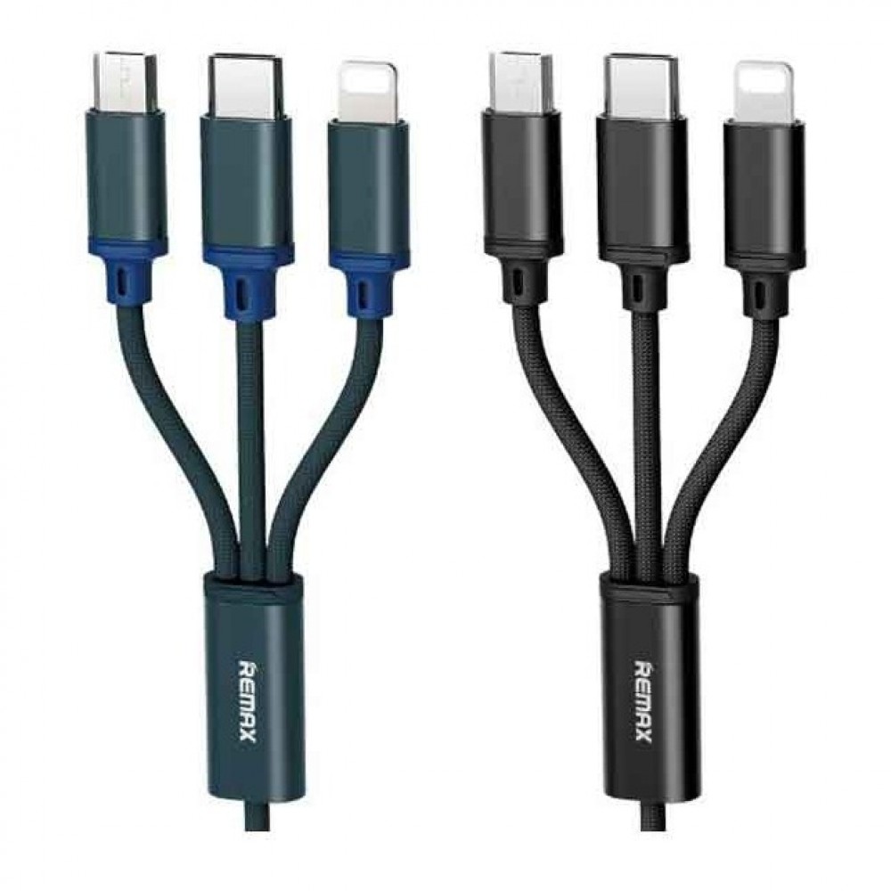 Remax 3in1 Cable RC-131th Gition Series For Micro USB,Type-C And Lightning - Black