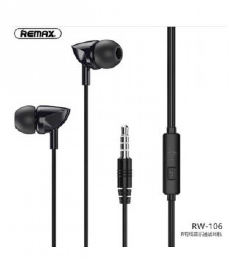 Remax RW-106 New Music Earphone With HD Mic In-Ear 3.5mm Jack Wire Earphone For iPhone 6s 6 5s 5