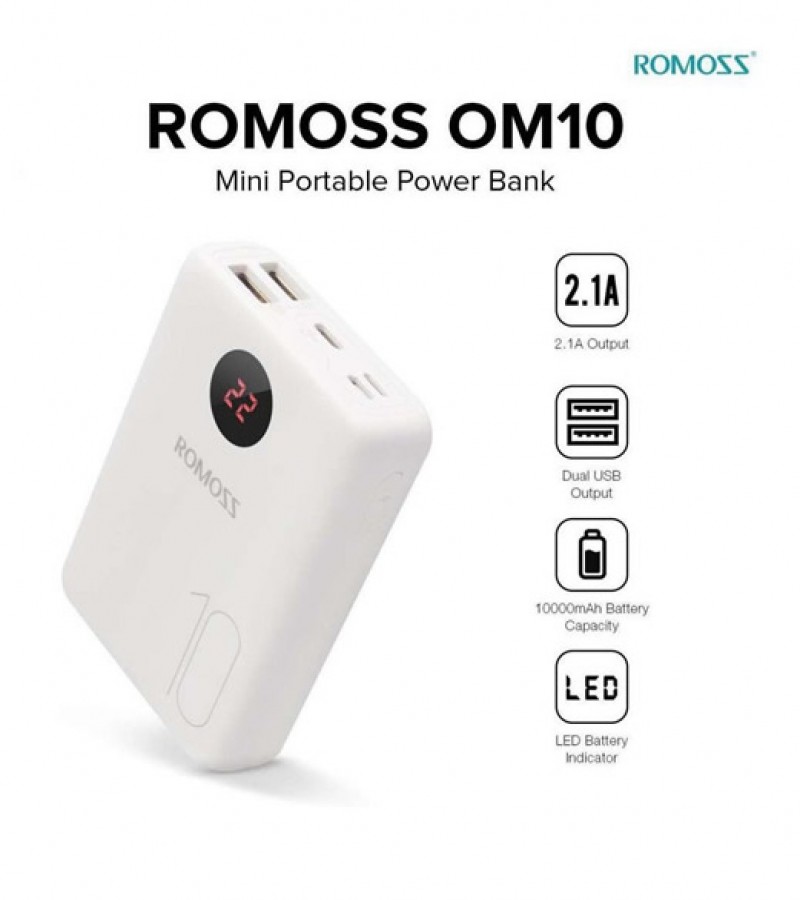 ROMOSS OM10 WITH LCD 10000 MAH POWER BANK 3 INPUT 2 OUT PUT