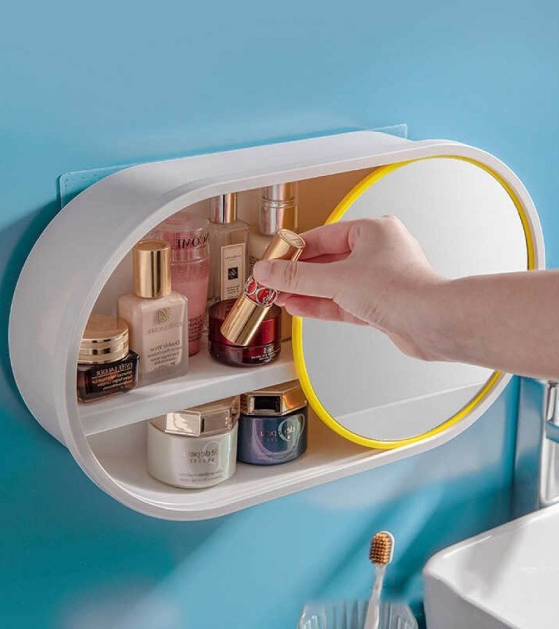Self Adhesive Wall Mounted Case For Bathroom Cosmetic Storage Box Bathroom Mirror Accessories Multi