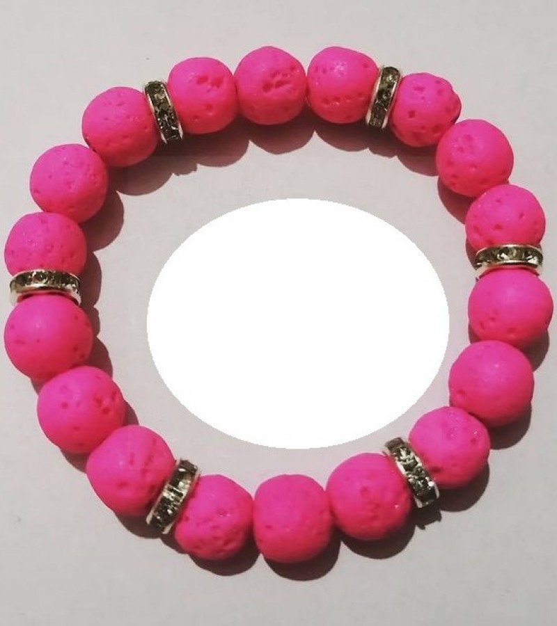 Shocking Pink Lava/Volcanic Beads Bracelet