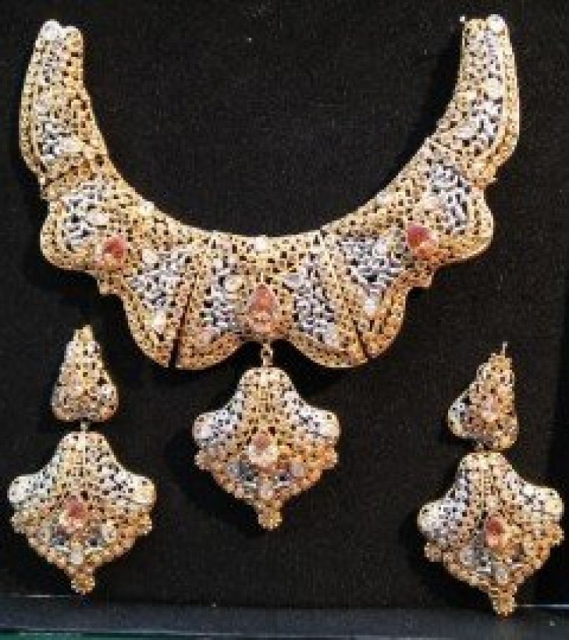 Silver & Gold Necklace & Earrings Jewelry Set For Women - Casting Material