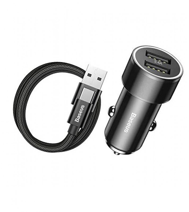 Small Screw 3.4A Car Dual Port Car Charger With TypeC Cable included