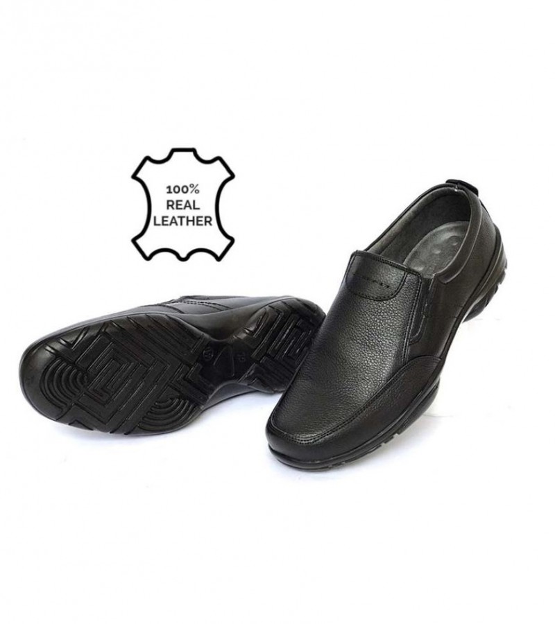 Soft And Comfortable Pure Leather Shoes For Men- Color Black
