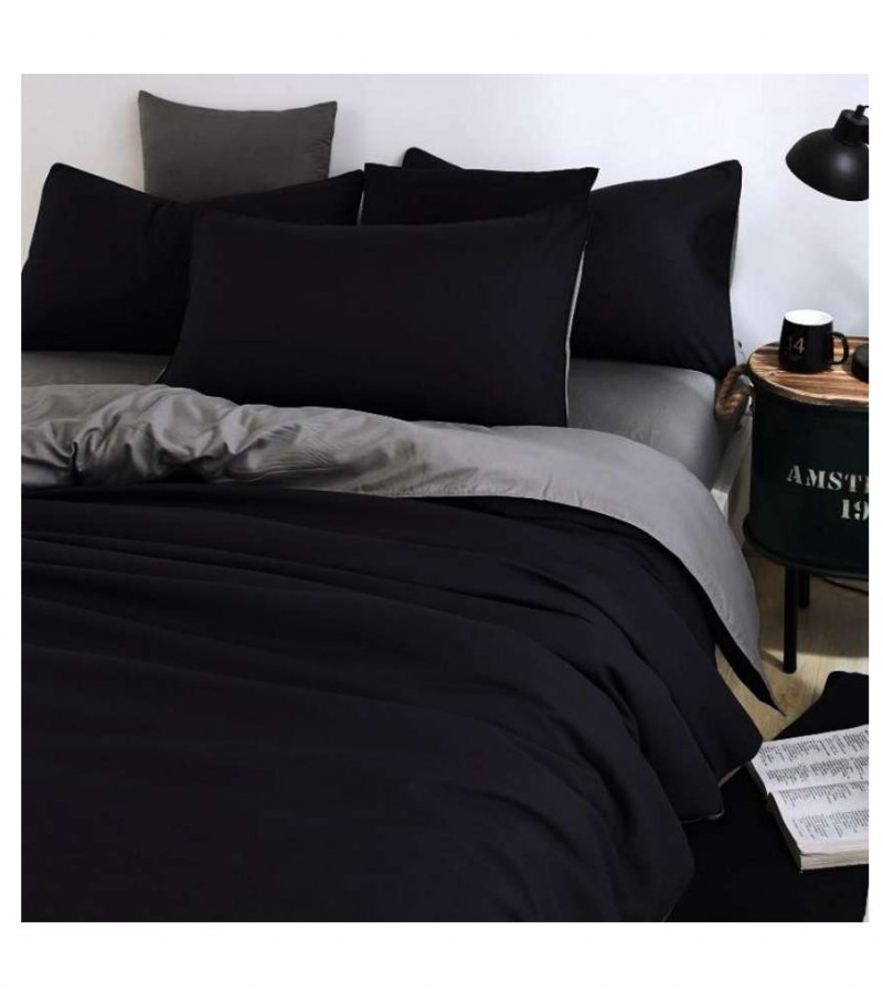 Solid Color 6 Pcs Black And Grey Contrast Comforter Cover Set