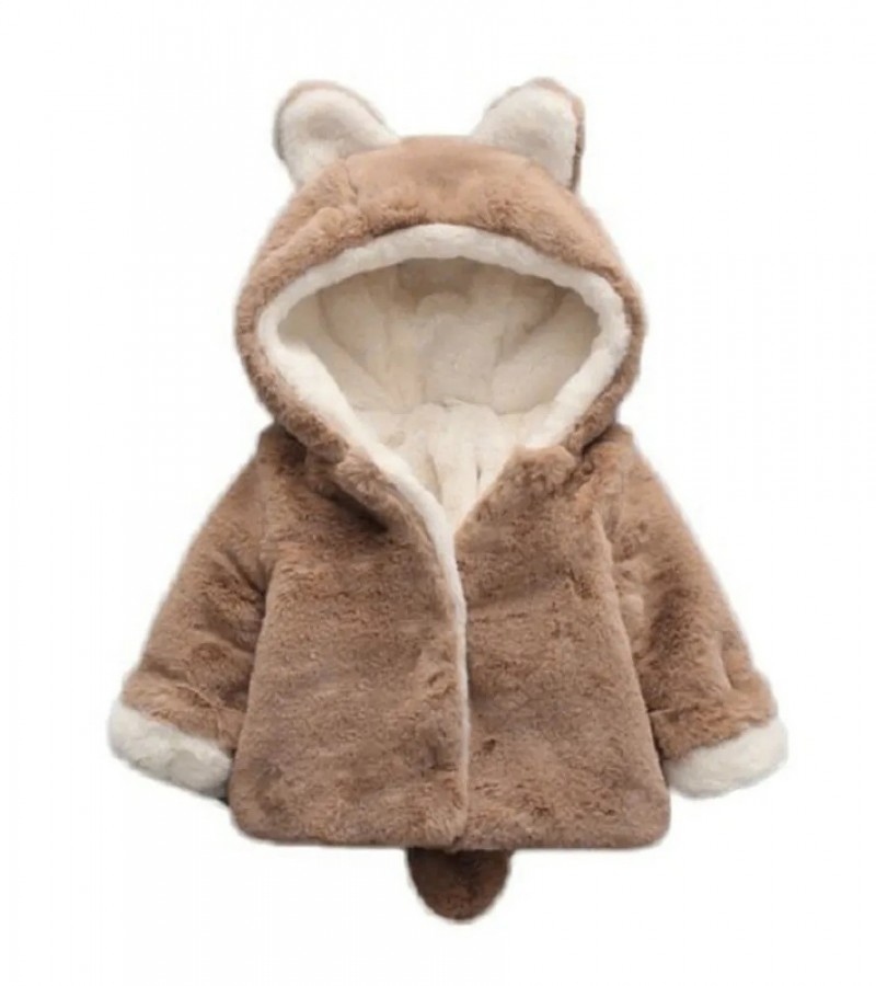 Solid Hooded 3D Ear And Tail Decor Baby Coat