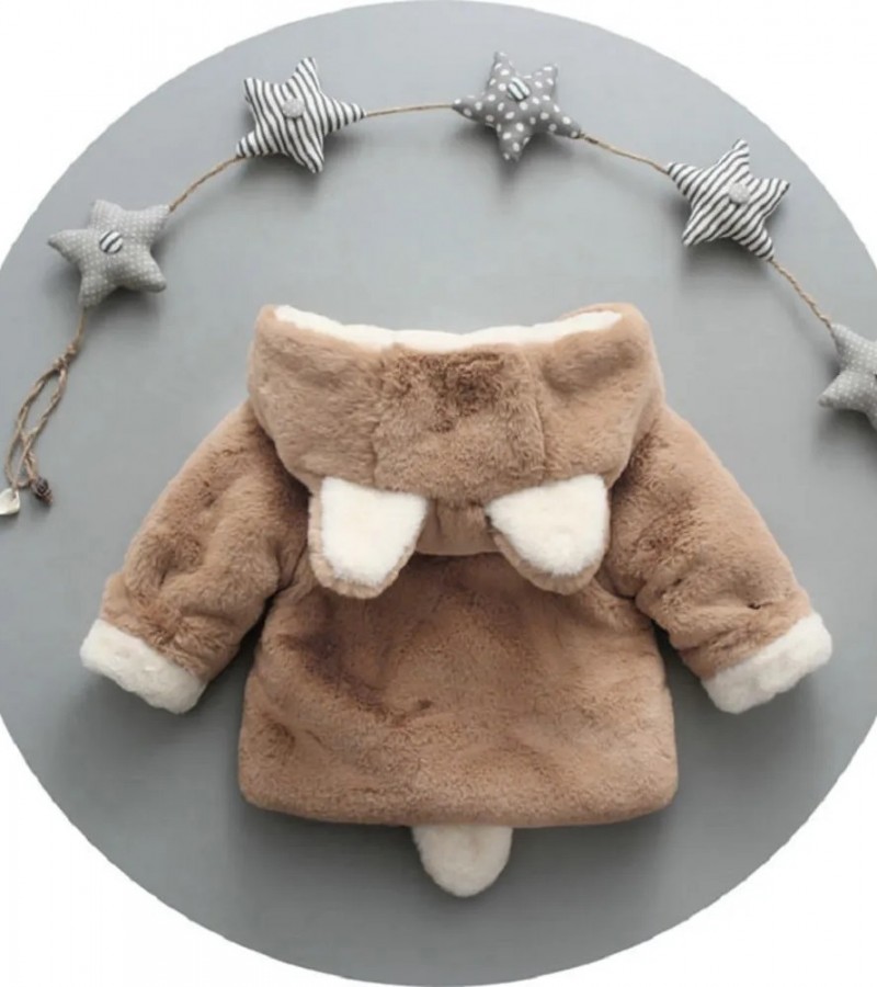 Solid Hooded 3D Ear And Tail Decor Baby Coat