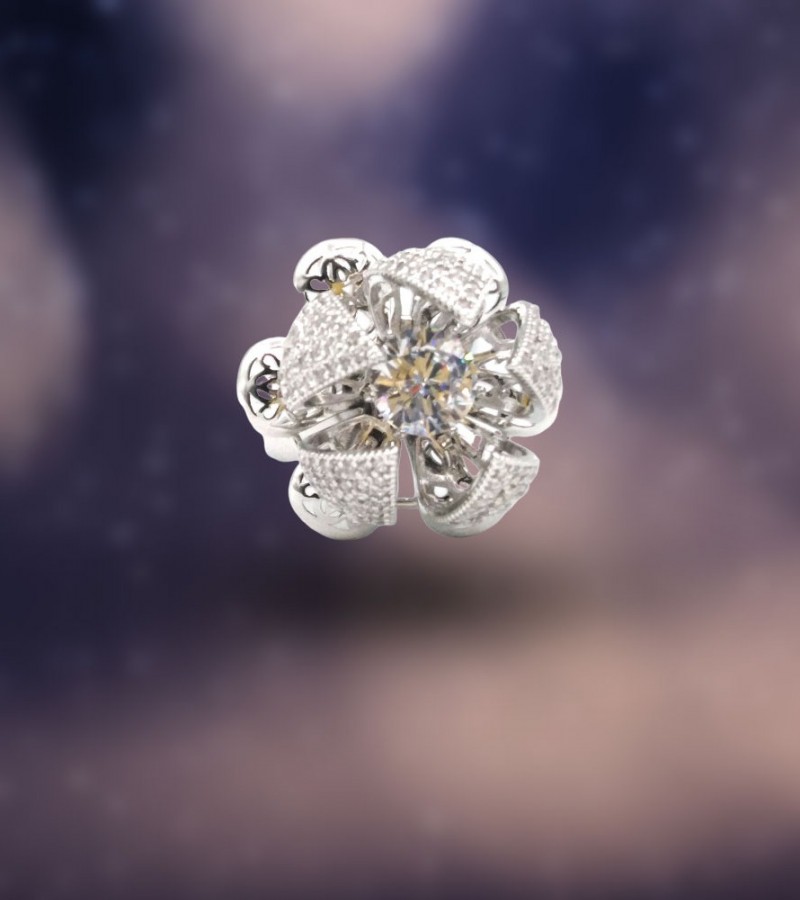Stylish Glowing Flower Silver Ring