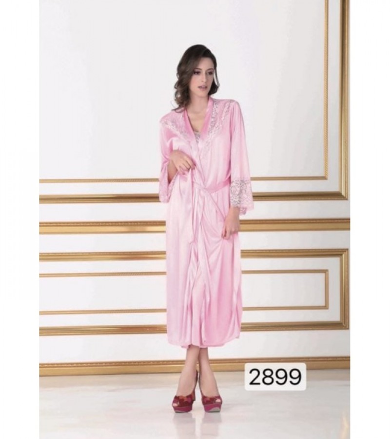 Stylish Long Gown Pink Nighty  WU1601
