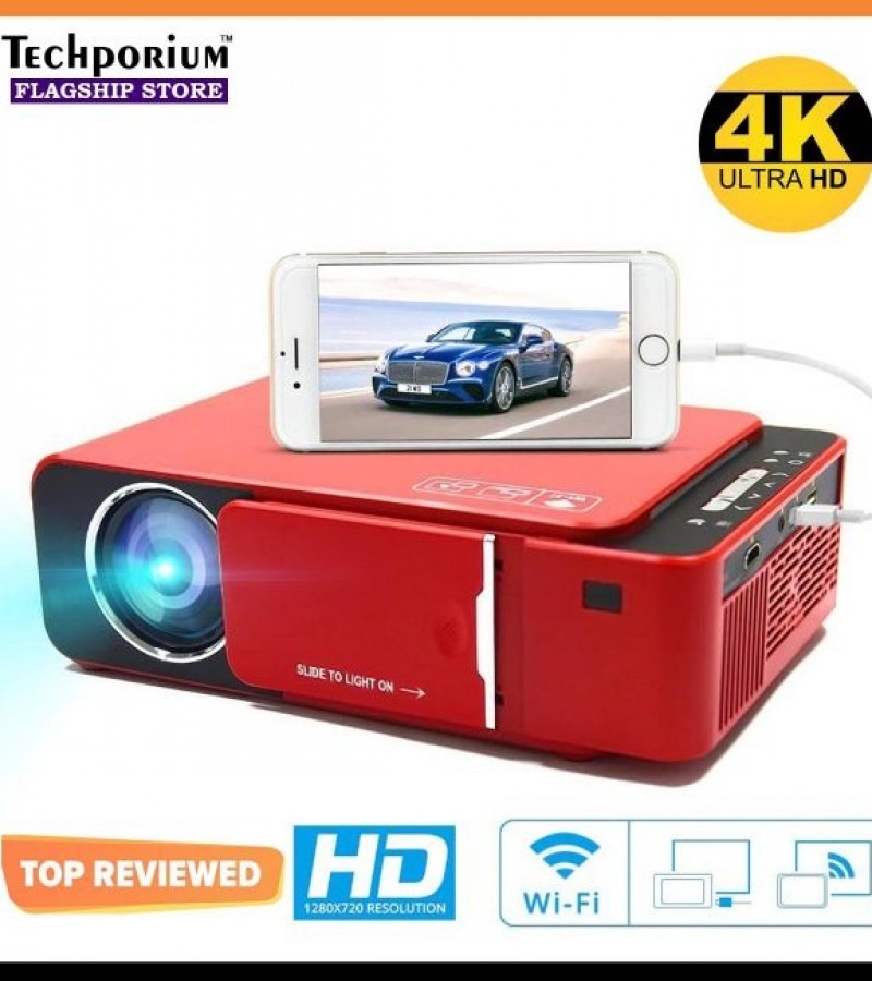 T6 Android 10.V Wifi Smart Optional Support 1080p Hd Led Portable Projector Red