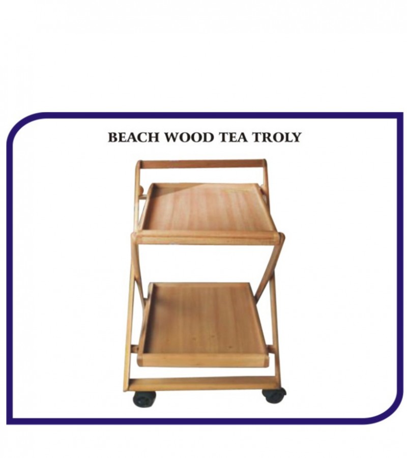Tea Trolley 2 Portions Detachable Good Quality Movable (Beach Wood Brown)