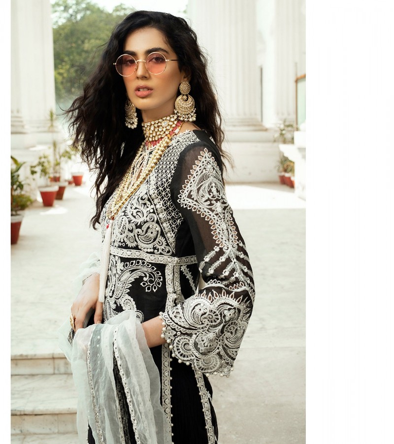 Three piece Unsitched Lawn with linen dupatta