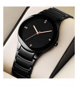 Online Sale Black Stainless Steel Crystal Wrist Watch Simple Quartz Watch Men Sale price Buy online in Pakistan Farosh.pk