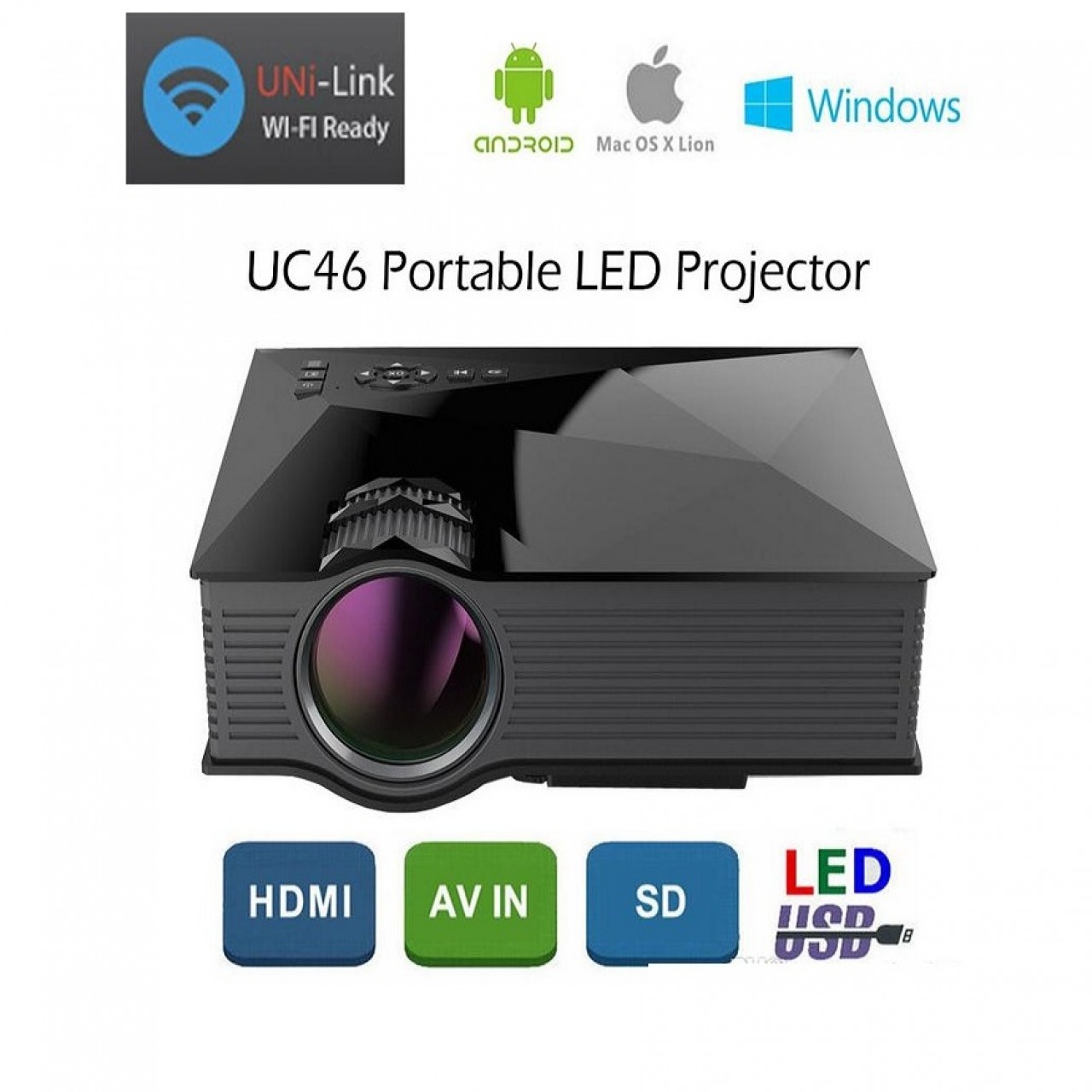 UNIC UC46+ - Mini WiFi LED Projector 150 Inches HD 1080P Display For Entertainment With Screen Mirro