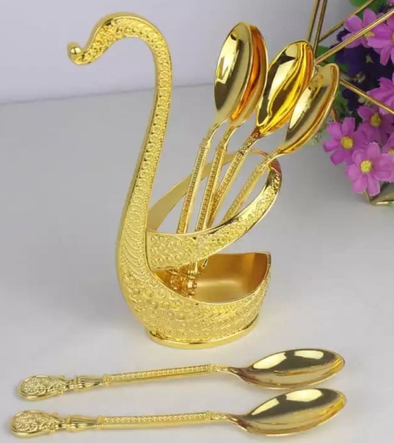 Unique Swan Dinnerware European Style Gold Silver Finish Metal Cake / Coffee / Tea Spoon Set