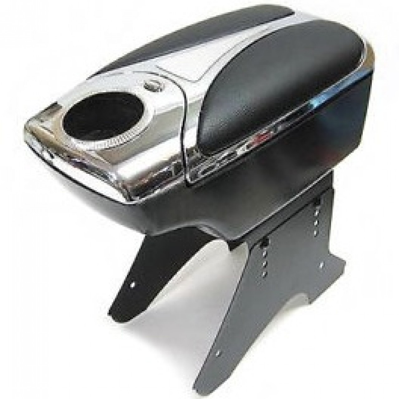 Universal Car Gear Console Box with Cup Holder - Black & Chrome