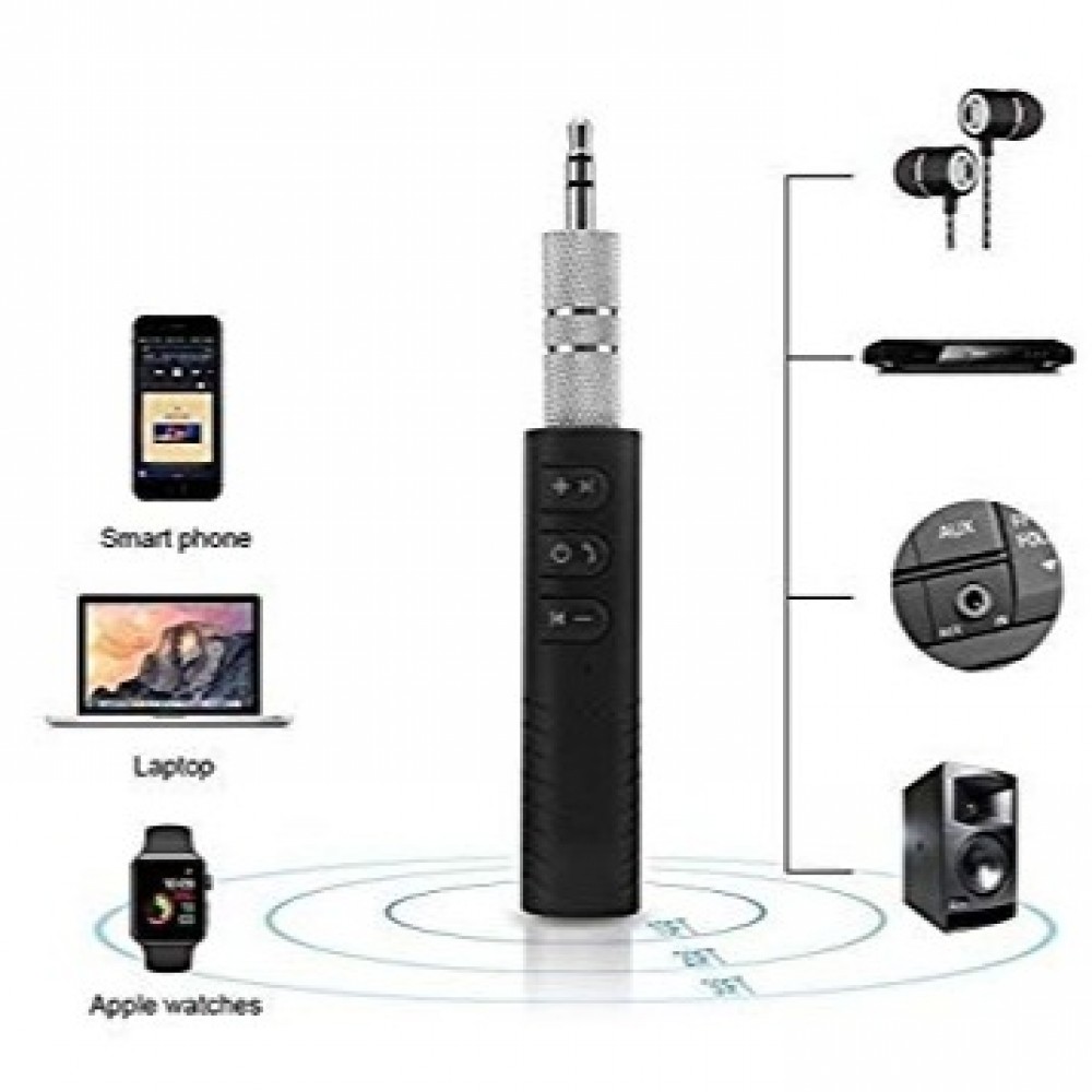 Universal Wireless Bluetooth Car Kit BT-450 3.5mm Aux Jack Audio Music Receiver Adapter with Mic - B
