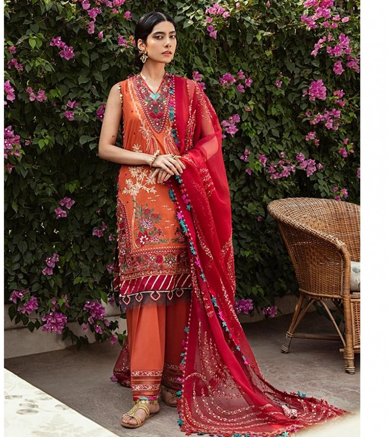 Unstiched Lawn with woven fabric Dupatta three piece