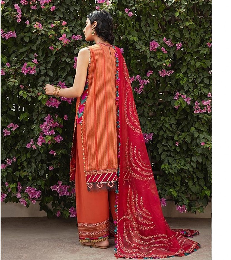 Unstiched Lawn with woven fabric Dupatta three piece
