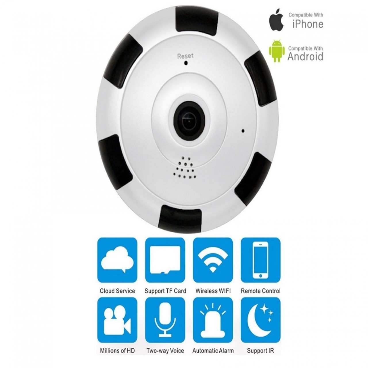 V380 - Home Security Ceiling Fish Eye Wireless IP Camera - Black &White