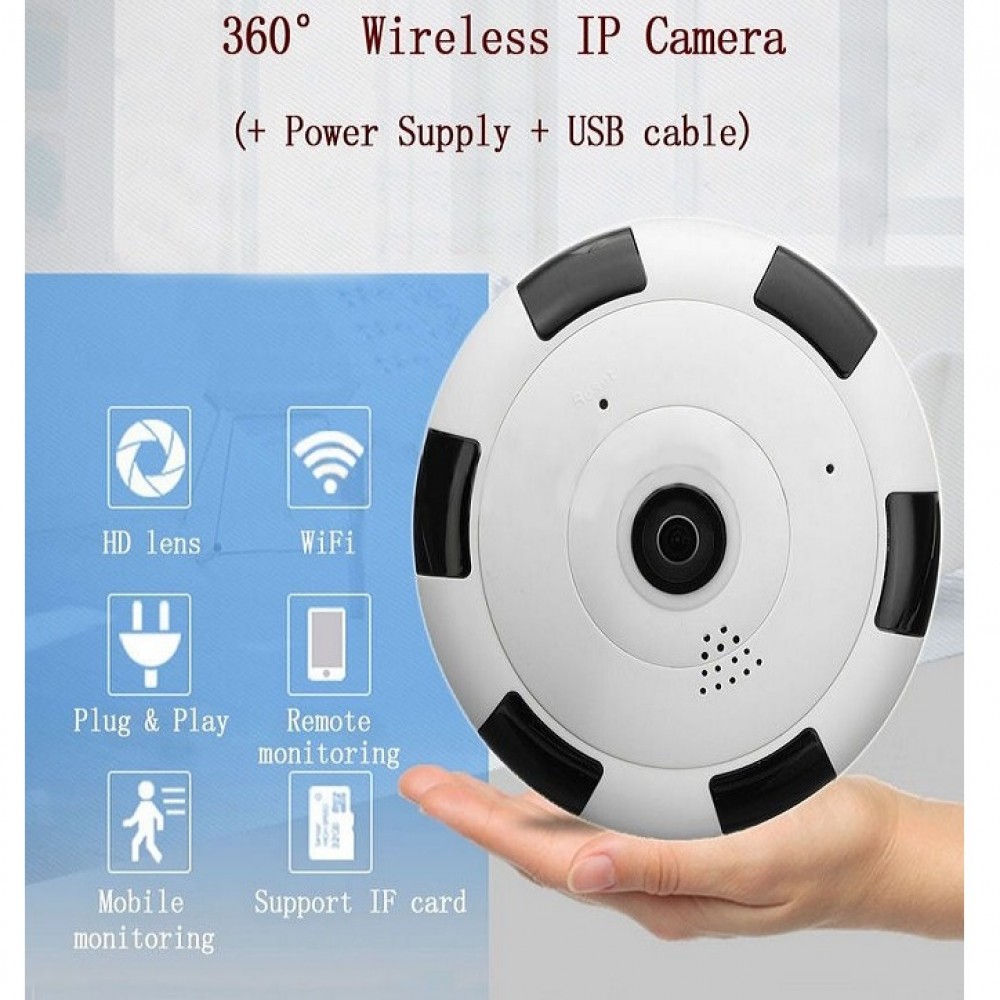 V380 - Home Security Ceiling Fish Eye Wireless IP Camera - Black &White