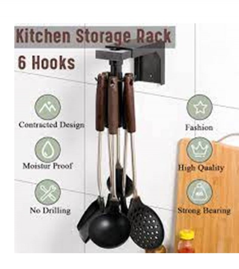 Wall Mounted 360 Degree rotating with six hooks Kitchen and Bathroom Storage Holder Accessories