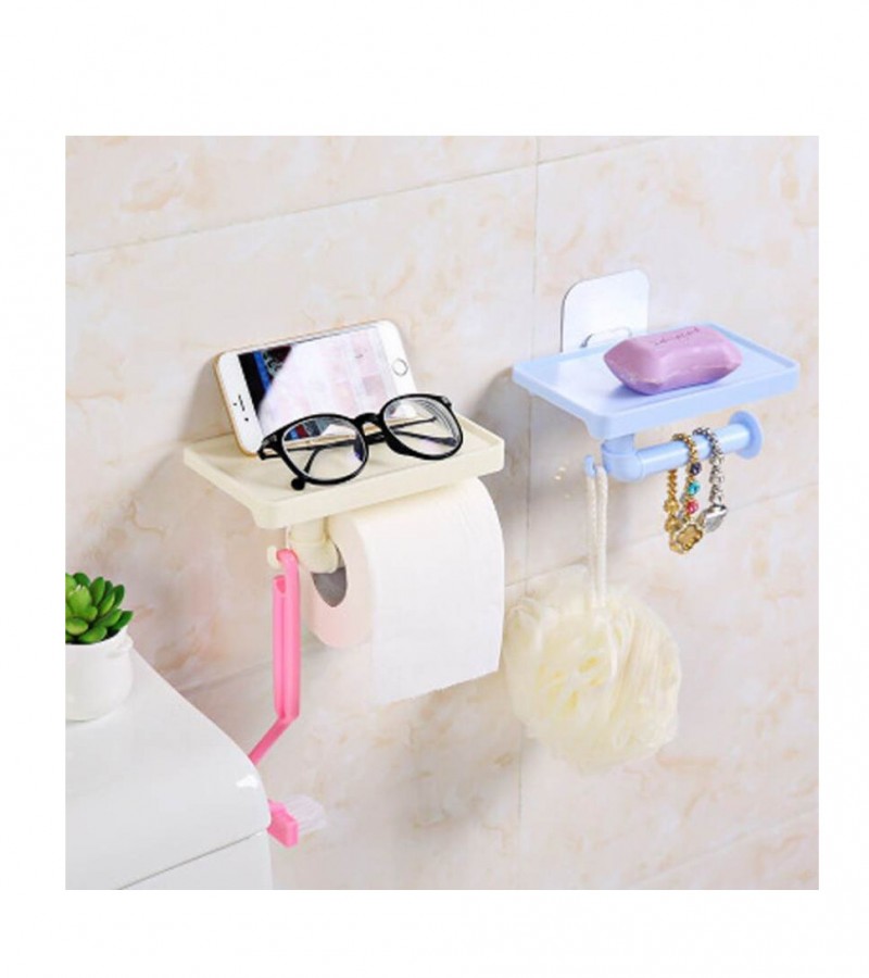 Wall Mounted Toilet Paper & Phone Holder For Bathroom Storage