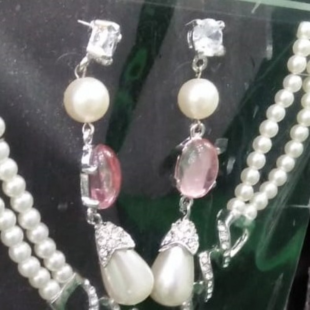 White Beads Pendent & Earrings Jewelry Set For Women