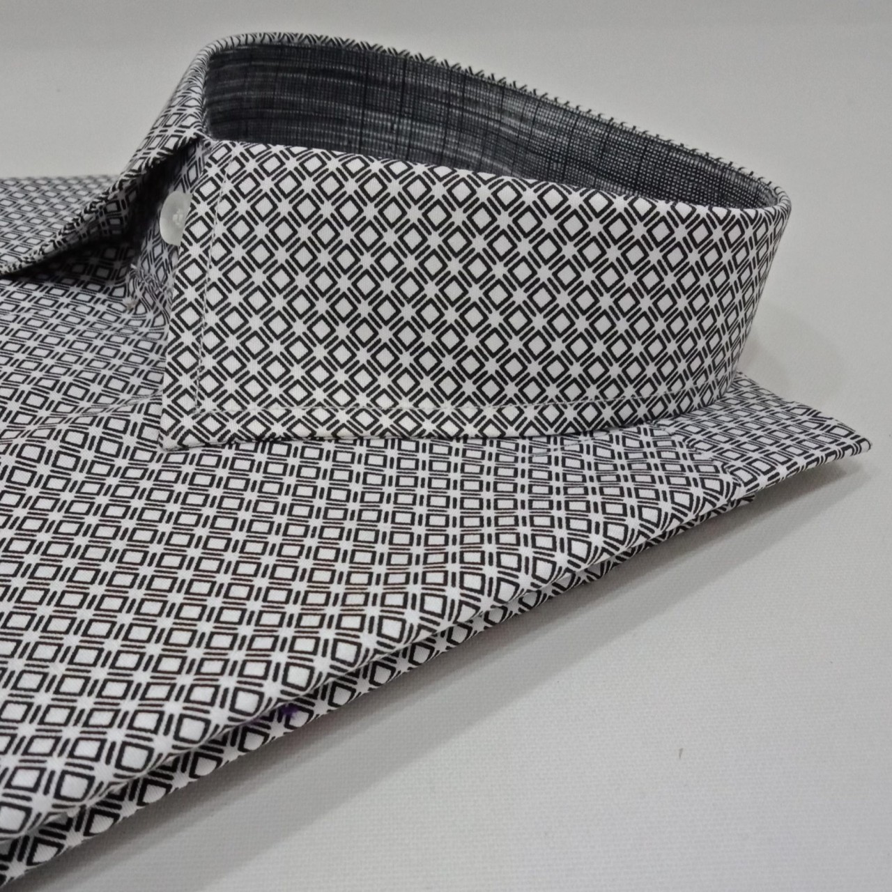 White & Black Squares Formal Shirt Men - Double Needle Stitching