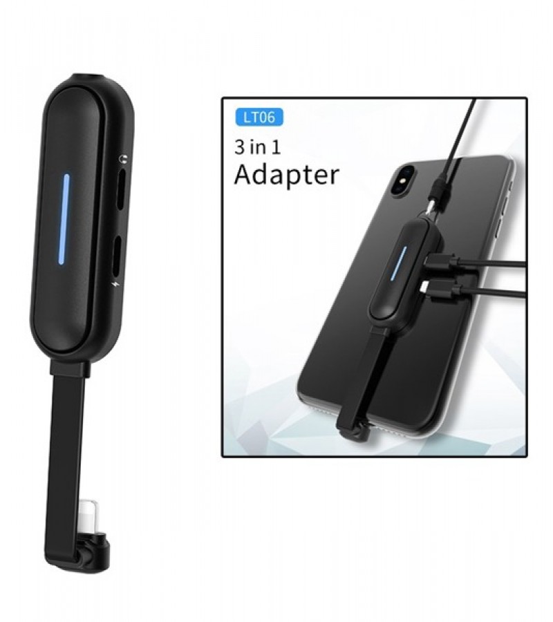WiWU LT06 3-In-1 For IPhone To Dual Lightning + 3.5mm Audio Adapter Fast Charging 5V/2A Connector