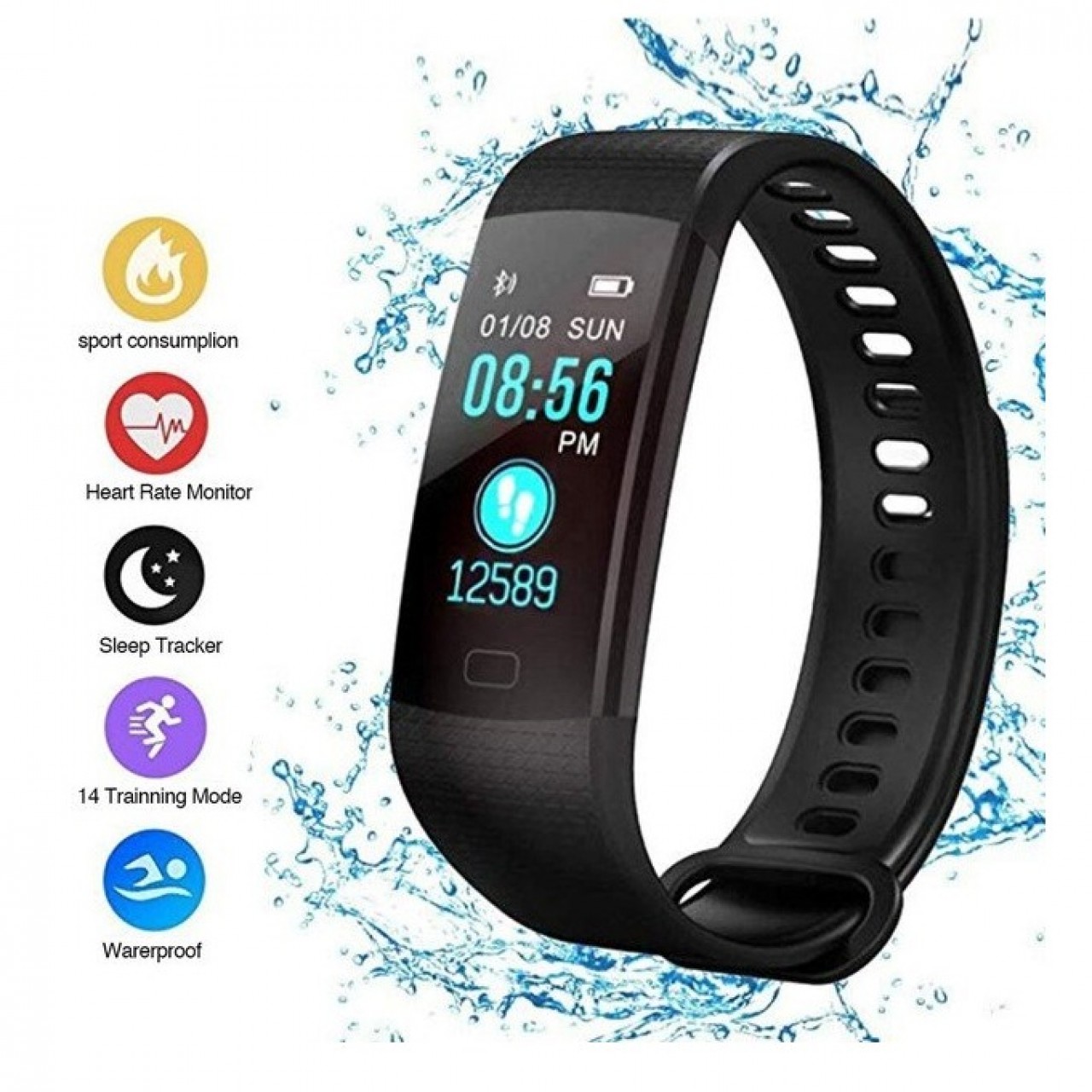Y5 Heart Rate Blood Pressure Monitor High Brightness Colorful Screen Smart Bracelet Wristband