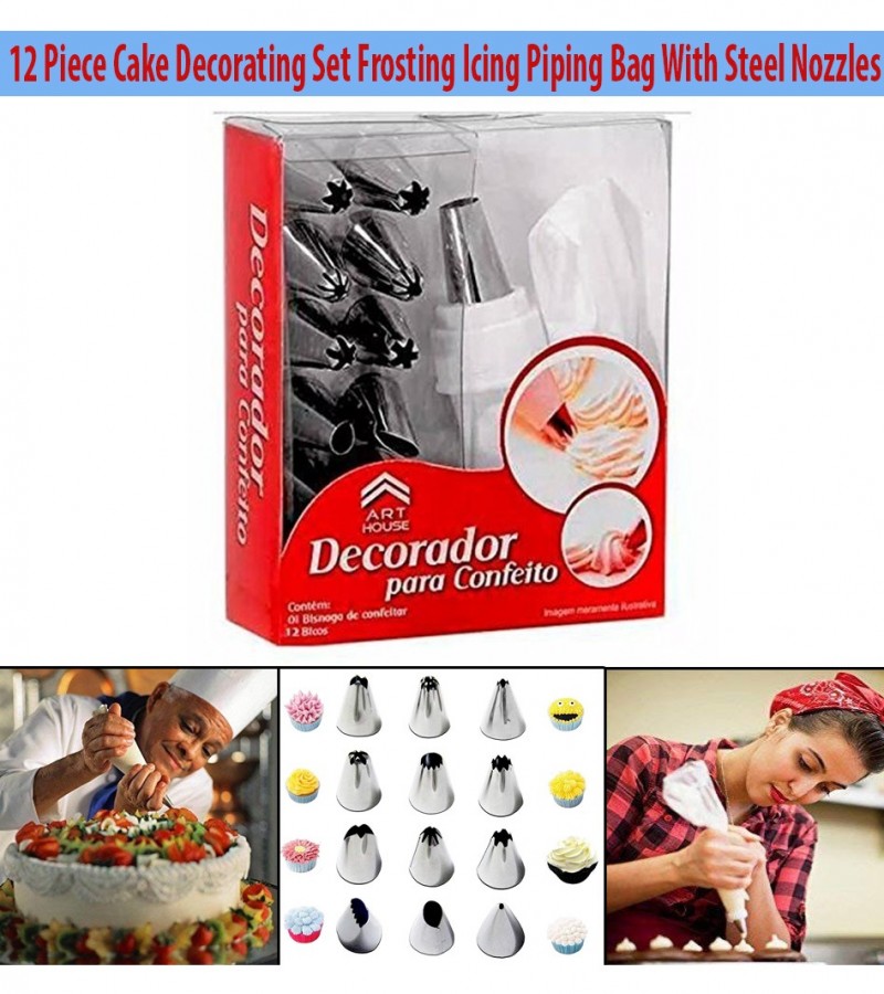 12 Piece Cake Decorating Set Frosting Icing Piping Bag With Steel Nozzles12 piece cake decoration