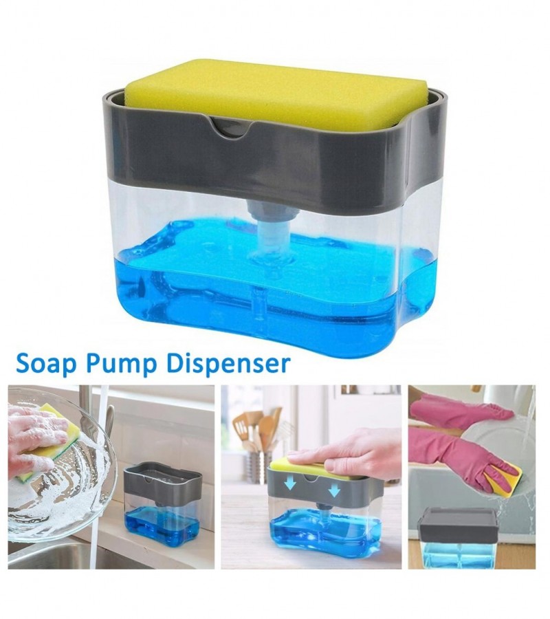 2 in1 Portable Soap Pump Dispenser & Sponge Holder for Dish Soap and Sponge for Kitchen