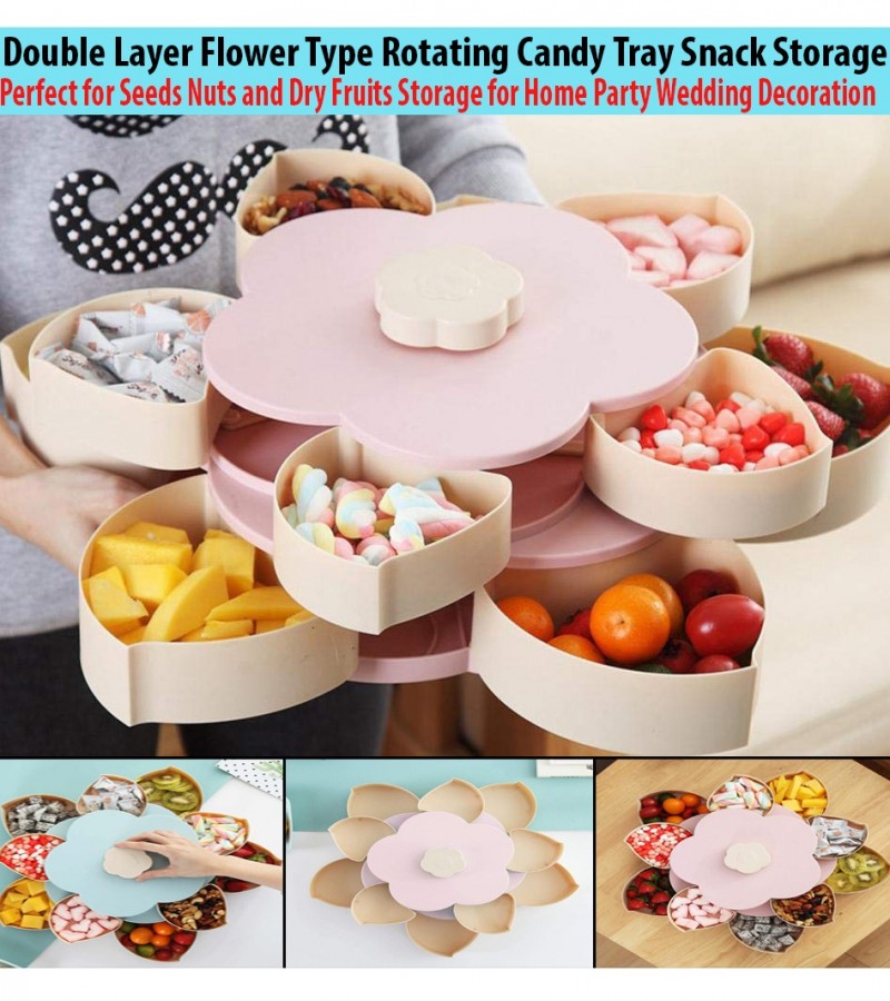 2 Layer Creative Flower Rotating Candy Box For Dried Fruit Plate Snack Serving Tray