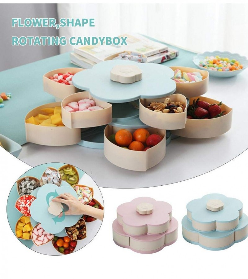 2 Layer Creative Flower Rotating Candy Box For Dried Fruit Plate Snack Serving Tray